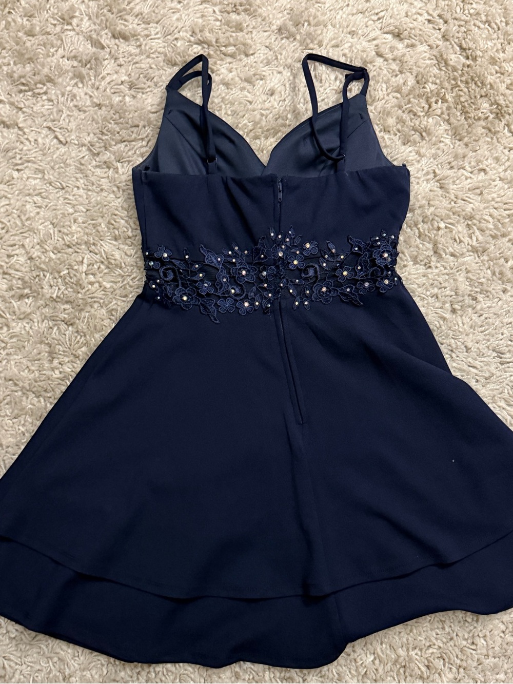jcpenney Navy Floral-Appliqué Spaghetti Strap Mini Dress